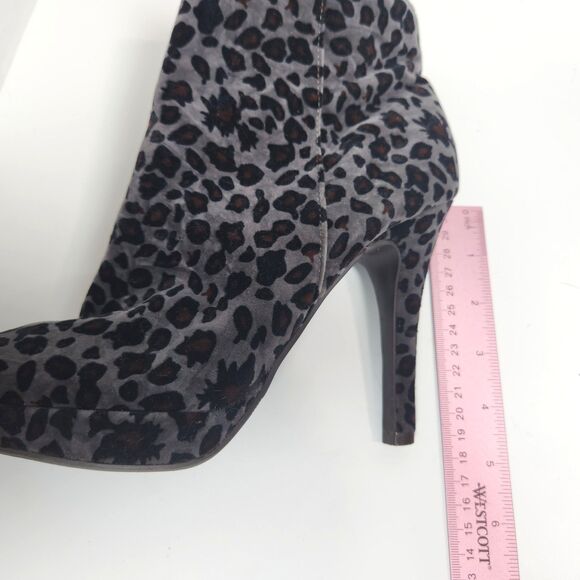 Women's Leopard Print Booties Stiletto Heels Dark Gray Velvet Size 8M - Picture 8 of 11